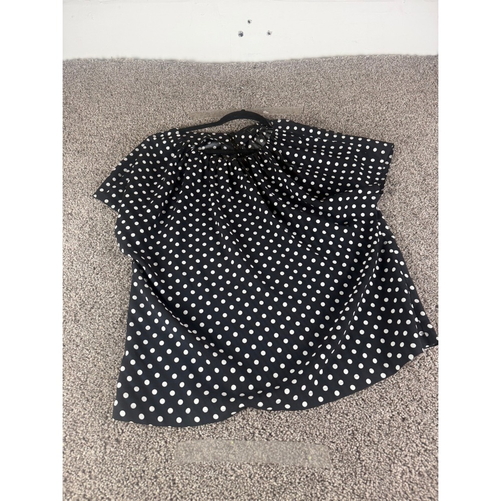 Ann Taylor Black White Polka Dot Pleated High Neck Blouse Top Large